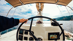 A boat engine, illustrating horsepower as an insurance factor.